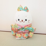 ☆しろたん☆飾り襟付振り袖風着物👘＆リボンのセット(緑色)