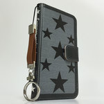 ［全機種対応 ］★リングストラップ付★手帳型 スマホケース レザーカバー［スター］