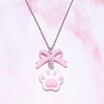 肉球ネックレス♡  リボン　ピンク　白　猫　ねこ　ネコ　地雷系　y2k サブカル地雷　シルバー　アクセサリー　かわいい　可愛い　ロリータ　友達　お揃い 45cm 60cm 量産型　ギフト　レディース　