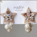 ビジュースター × パール　ゴールド シルバー ブラック 星 プレート ピアス イヤリング アクセサリー プレゼント