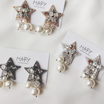 星降る夜シリーズ ⸝⋆ ビジュースター パール ゴールド シルバー 黒チタンピアス 痛くないイヤリング アクセサリー ビーズ じゃらじゃら 金アレ対応 金属アレルギー キラキラ 大人女子 可愛いキレイ