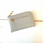 スリムで軽いミニ財布(ライトグレー)高級イタリアンレザー◇カード入れは10か所！牛革シュリンク型押し【かわつむ】L字ファスナー財布 皮
