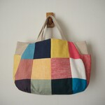カラフルリネン　四角パッチ　タックぷっくりBAG　両脇ポケット　♪　リネン　麻　