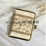 mqqqqqik0809様専用　母子手帳ケース コンパクト がま口 インド刺繍リボン アイボリー/ベージュ