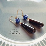 PP666-327アゲート大粒ドロップ+Blue*天然石ピアス  stainless  *送料無料*　イヤリング＆樹脂ピアス交換OK　