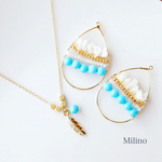 1点限定♡フェザー&トルコ石ターコイズのネックレスとトルコ石とホワイトシェル×summerフープピアス/イヤリング
