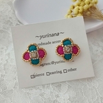 ピアス　刺繍　刺繍アクセサリー　お花アクセサリー　ピンク　青　お出かけアクセサリー　普段使いアクセサリー　デート　ハート　着物　成人式　結婚式　軽い