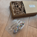 - 結び - 秋冬カラーのヘアクリップ ~オーバル(ヘアピンset)~ *青とピンク