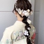 小枝ビジュー髪飾り　くすみピンク　袴ヘア　卒業式ヘアパーツ　振袖　成人式　和装　ヘアドレス　ヘアパーツ　プリザーブドフラワー　ドライフラワーフラワー