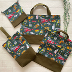 2024＊男の子用＊入園入学グッズ。乗り物、パトカー、消防車、救急車＊レッスンバッグ＊シューズ入れ＊体操服入れ＊歯ブラシコップ入れ＊ナップサックに変更も可能♪