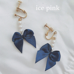 【OPEN記念♡300円】リボンがゆらり♡クリスタルパールイヤリング