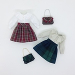 2点セット　ワンピース　バッグ　リカちゃん　ドール服　チェック柄　グリーン