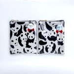 Miya様リクエスト品　ラミネートタバコポーチ❣️パンダ🐼いっぱい　裏面レザーとクリア生地　10cmファスナー