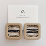 pierce／earring  leather beige×black line  asymmetry