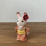 シルバニア　ハンドメイド　お母さん　おかあさん　オレンジ系　着物　和服　振袖　お正月