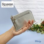 ミニ財布10枚カードポケット  薄くて軽い！L字ファスナー コンパクト財布  シルバー 箔  小さい財布【Squeezeスクイーズ】 日本製 革 レザー 