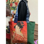 芸者さん柄の暖簾からの柿渋染めトートバッグ　　　　　ハンドメイド