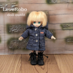 ＊オビツ11 フード付きダウン風コート 紺デニム風 ドール服 ねんどろいどどーる＊