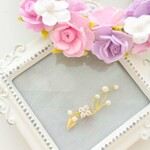 花のジルコニアとリーフ＆パール　イヤーカフ