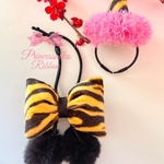 節分👹ペット用カチューシャ&チョーカーセット👹桃鬼 🍑安全首輪タイプ🎀  寅🐯虎柄🐅 鬼👹