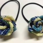 和柄髪ゴム　水色×黄色