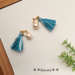  夏色♡コットンパール+タッセルのイヤリング＊＊blue mix