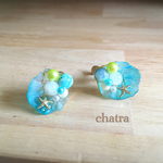 浴衣♡ブルー花びら♡キャンディクォーツとヒトデイヤリング