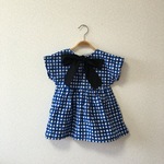 90cm★ふわふわチェックのドロップショルダーワンピース/ﾌﾞﾙｰ