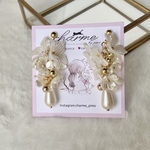 【fleur】 白 ホワイト 花 パール ロング ピアス イヤリング プレゼント ギフト ブライダル ウエディング 結婚式 お呼ばれ