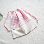 スプレーチョコ刺繍×ギンガムチェックの巾着袋＊ピンク