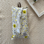 🌱エコ🌱箱なしティッシュケース　北欧スプラウトフラワー　イエロー×ホワイト