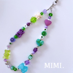ビーズストラップ💚スマホストラップ💜ハンドストラップ🧸パープル×グリーン🟩¨̮*/MIMI.🎲