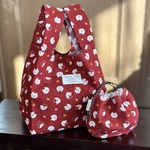 ＊エコバッグと巾着のセット＊ 布エコバッグ　小さめ＊【マチ15㎝】　しじみ巾着ミニサイズ   ねこ柄 猫と小判 和柄  レッド