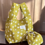 ＊エコバッグと巾着のセット＊ 布エコバッグ　小さめ＊【マチ15㎝】　しじみ巾着ミニサイズ   ねこ柄 猫と小判 和柄 オリーブイエロー