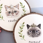 つぶちゃんまめちゃんリボンフレーム刺繍
