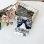 お得なセット　インド刺繍　リボンゴム＆ヘアピン　ネイビー　紺　1点限り　こども　おとな