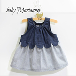 【hanayo0874様オーダー品】スカラップ切替ワンピース(hickory striped blue)S/M
