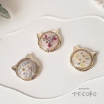 【レジン❤︎スマホリング】にゃんこ　ドライフラワー　押し花　スターフラワー　かすみ草　