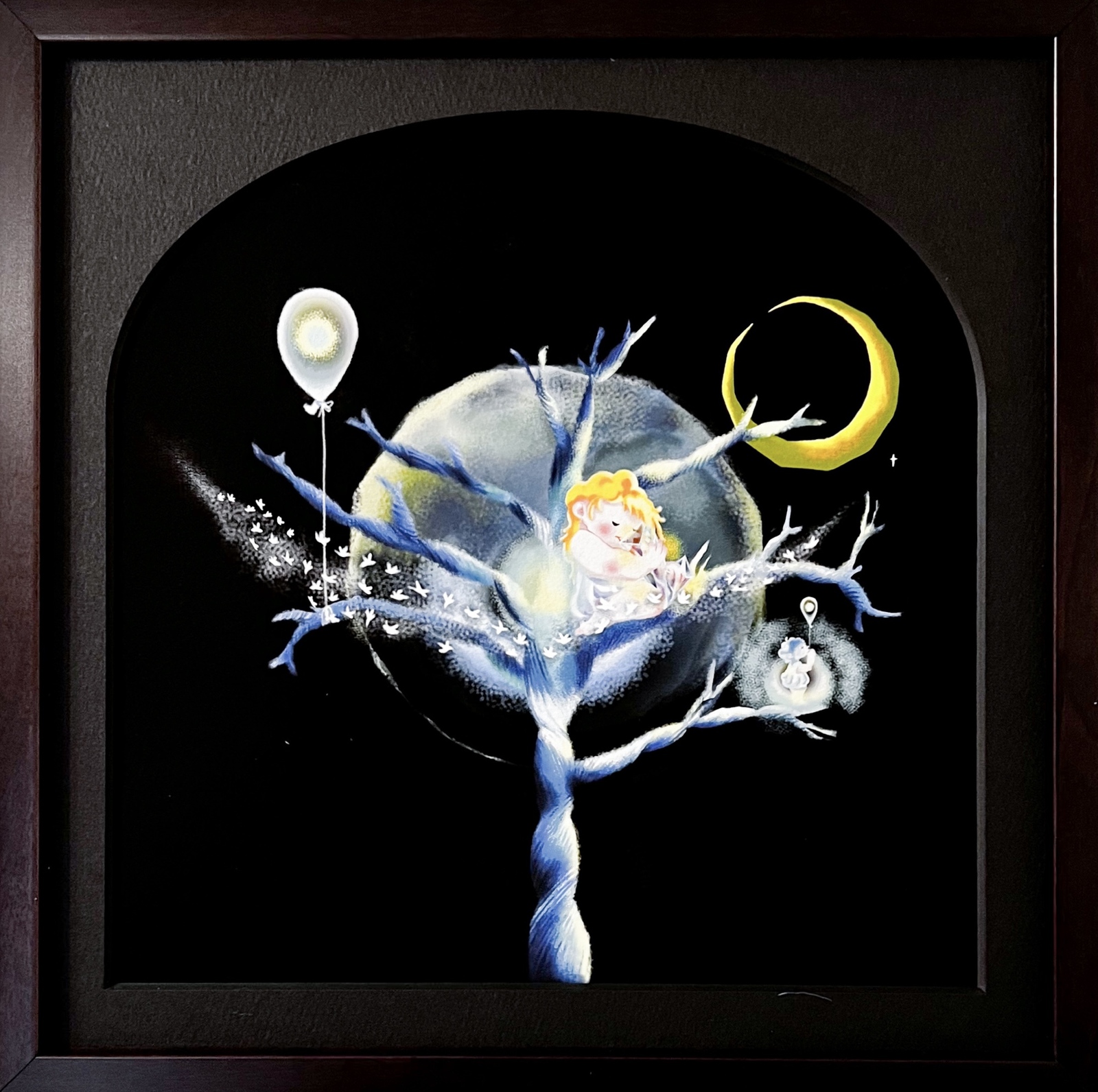 額入り】くらげ 月 絵画 油絵 スプレーアート 幻想的な絵