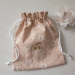 サイズ選べる♬マーガレット刺繍 ラメ紐巾着 マルチ巾着  給食袋 