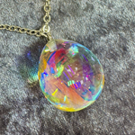 🌈滴形ダイクロガラスレッド水色ペンダント🌈