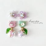 🌸 Japanese confectionery ✵ ういろうくまさんと和三盆硝子ドーム・桜ビジューの耳飾りセット  ピアス  イヤリング アシンメトリー