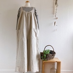 【☆】40％off 国産ハーフリネン〜ゆったりワイドなサロペットパンツ/ブラック