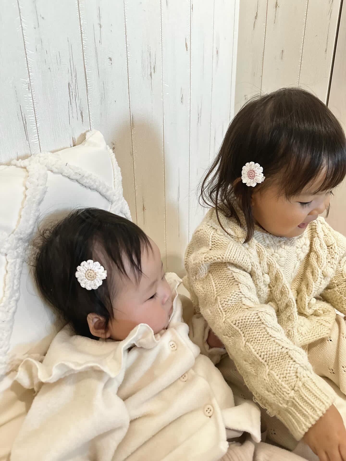 ⓝⓔⓦ【ぷっくりマーガレット】ベビーヘアクリップ　キッズヘアクリップ　ヘアゴム かぎ針編みのマーガレットヘアクリップ】ベビークリップ ベビー