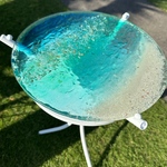 新作　完成品有り　ホワイトムーンビーチ　エメラルドの海　ガラスサイドテーブル丸 〜Minamo〜　table  Sea 