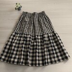 特価★麻綿モノトーンブロックチェック段スカート