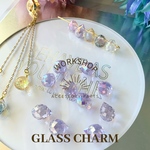 SALE【8→10pcs】オーロラドロップガラスチャーム　クリアパープル