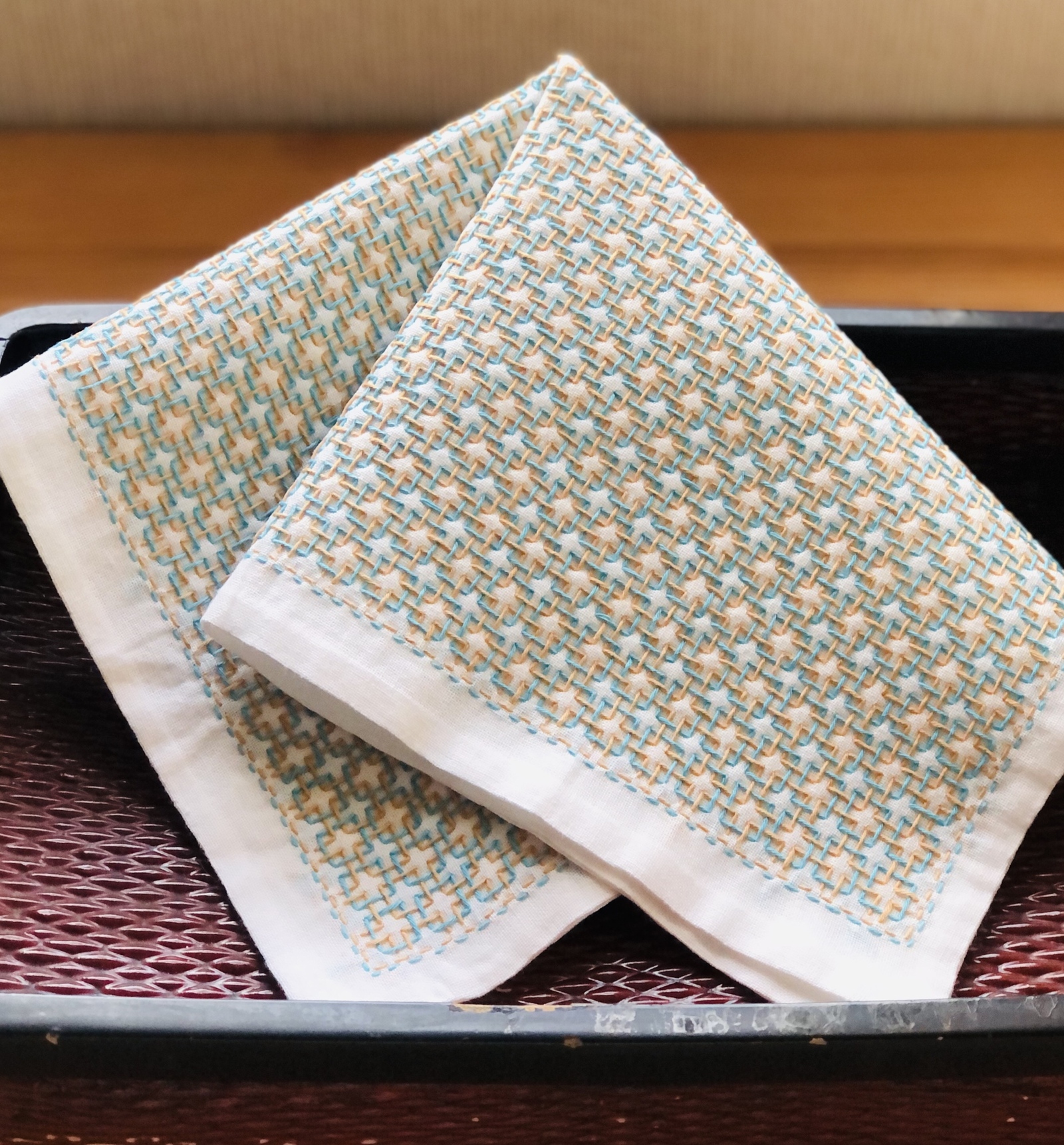 87.刺し子ふきん 【四角あわせ】＊送料無料 - 刺し子雑貨