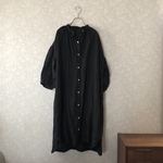 ドロップショルダー　ロングシャツ　リネン100％　ブラック