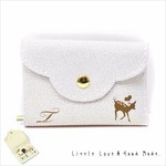 【イニシャルとバンビ柄のジュエリーポーチ】好きなイニシャルと可愛いバンビ柄が刻印できる可愛いジュエリーポーチ♪/ホワイト